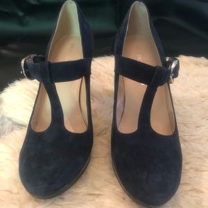 Navy blue suede pumps